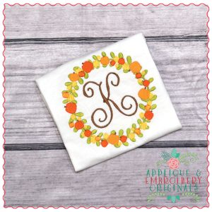 571 Pumpkin Floral Monogram Circle Embroidery Design