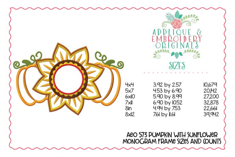 573 Pumpkins with Sunflower Monogram Frame Applique Design - Image 3