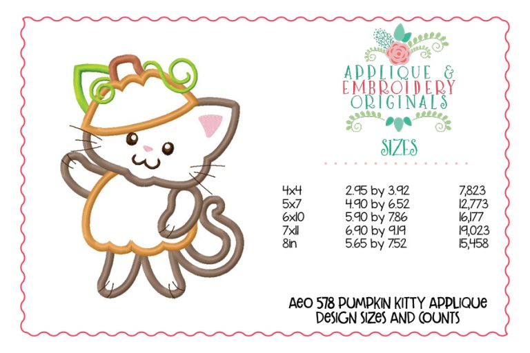 578 Pumpkin Kitty Cat Applique Design - Image 4