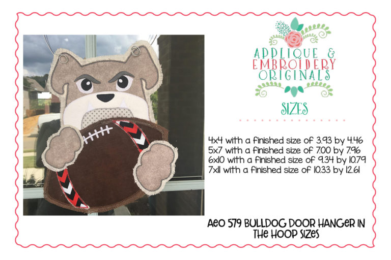 579 Bulldog Football Door Hanger In-The-Hoop Applique Design - Image 2