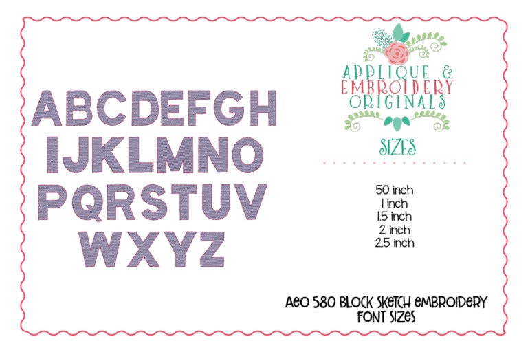 580 Block Sketch Embroidery Font - Image 2