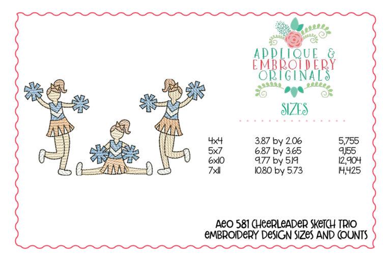 581 Cheerleader Trio Sketch Embroidery Design - Image 5