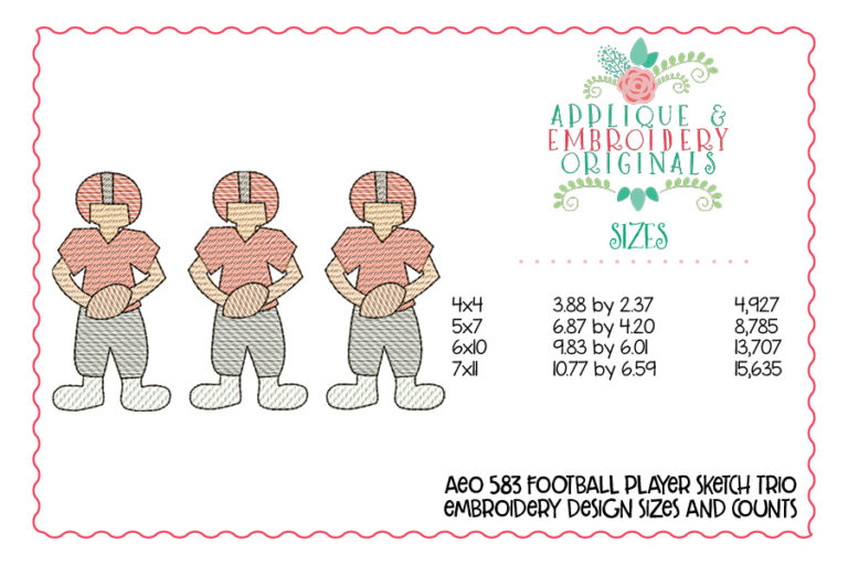 583 Football Player Trio Sketch Embroidery Design - Image 3
