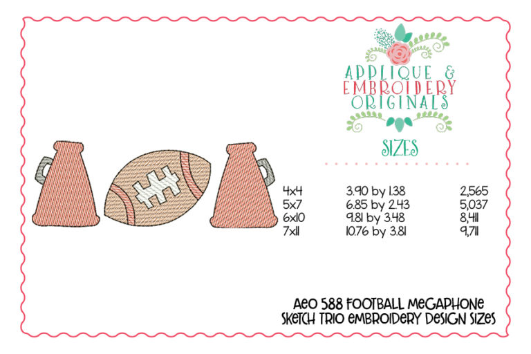 588 Football Megaphone Trio Sketch Embroidery Design - Image 5