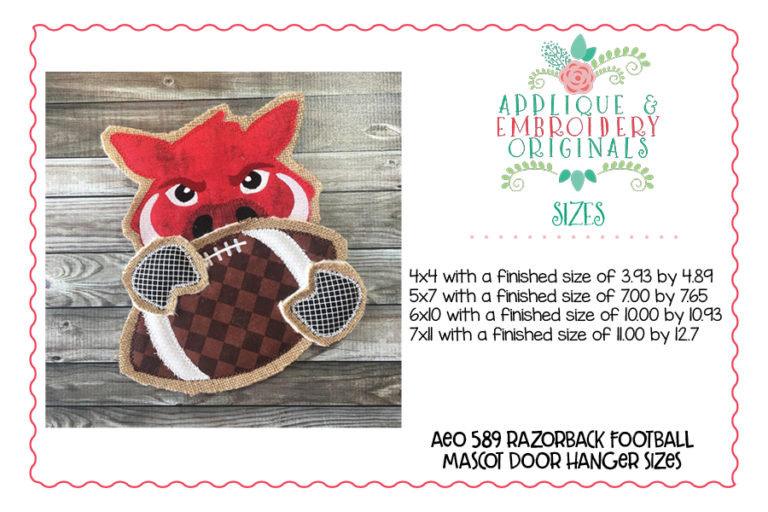 589 Razorback Football Door Hanger In-The-Hoop Applique Design - Image 4