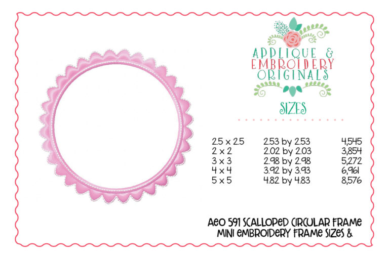 591 Scalloped Circular Frame Mini Embroidery Design - Image 2