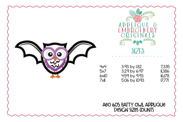 605 Batty Owl Applique Design - Image 3