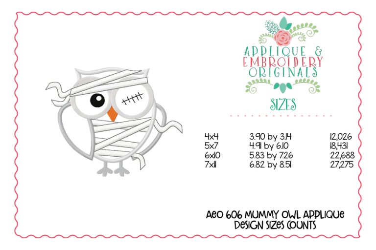606 Mummy Owl Applique Design - Image 2