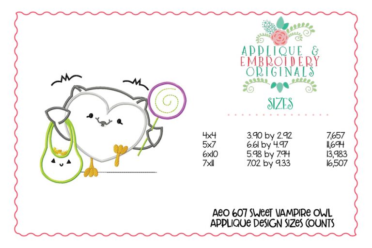 607 Sweet Vampire Owl Applique Design - Image 3