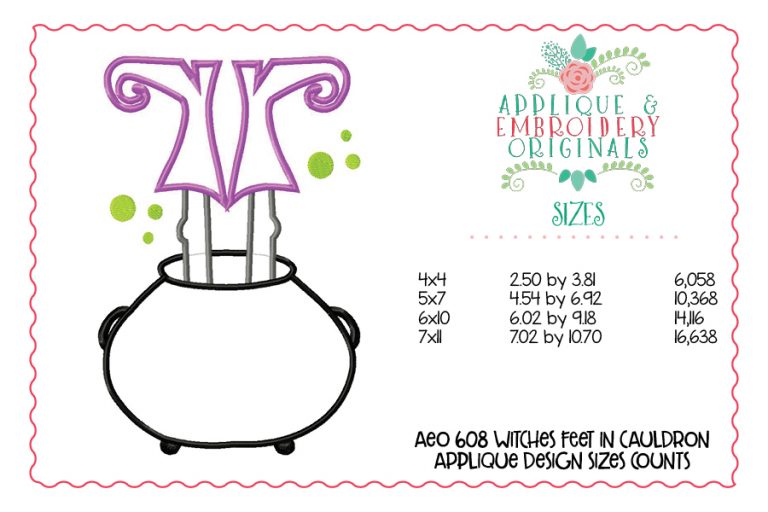 608 Witches Feet in Cauldron Applique Design - Image 4