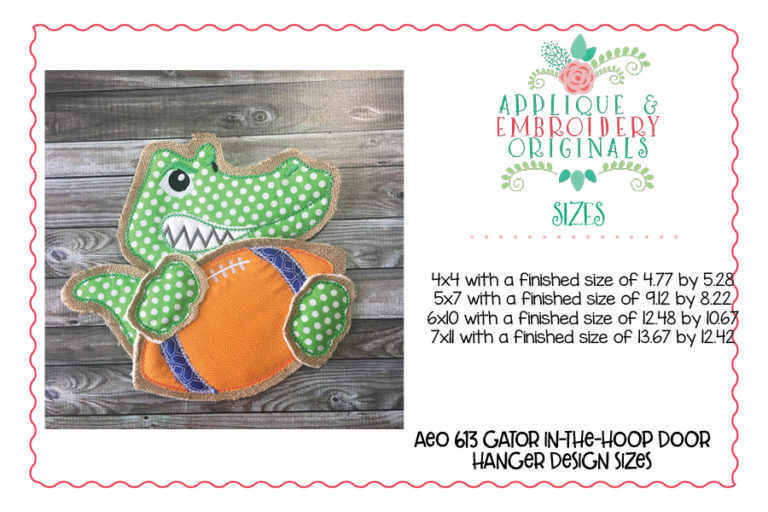 613 Gator Football Door Hanger In-The-Hoop Applique Design - Image 3