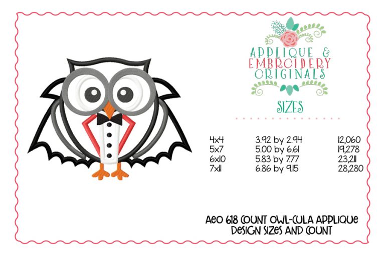 618 Count Owl-cula Dracula Applique Design - Image 3