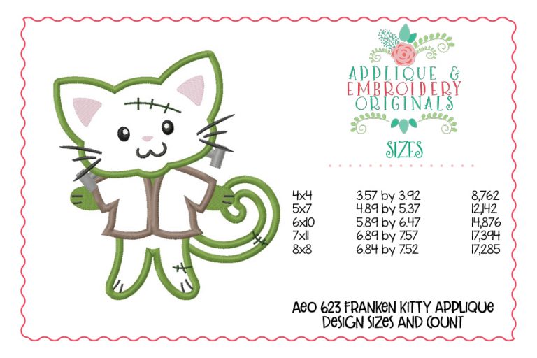 623 Franken Frankenstein Kitty Applique Design - Image 4