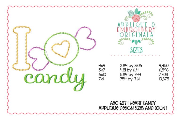 627 I Heart Love Candy Applique Design - Image 4