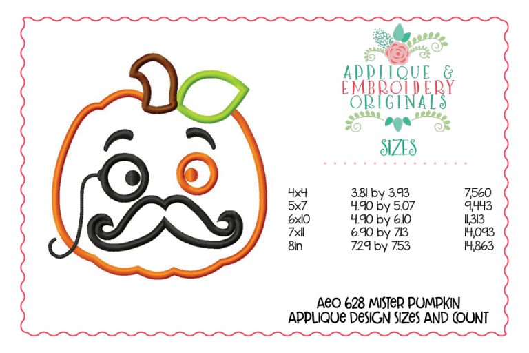 628 Mister Pumpkin Mustache Applique Design - Image 3