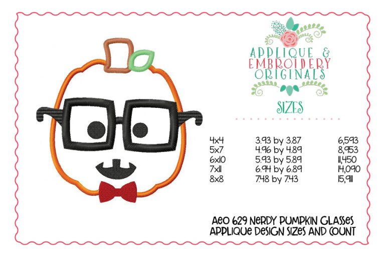 629 Nerdy Pumpkin Glasses Applique Design - Image 3