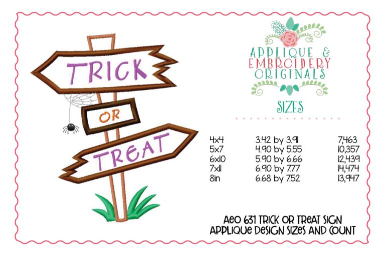 631 Trick or Treat Sign Applique Design - Image 2