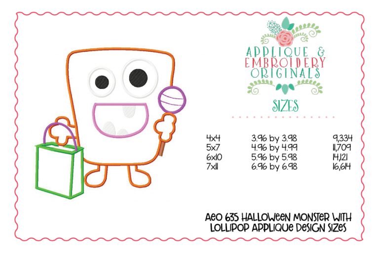 635 Monster Lollipop Treat Bag Applique Design - Image 3