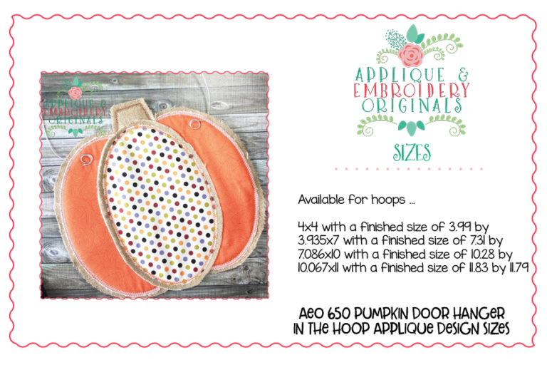 650 Pumpkin Door Hanger In-The-Hoop Applique Design - Image 6