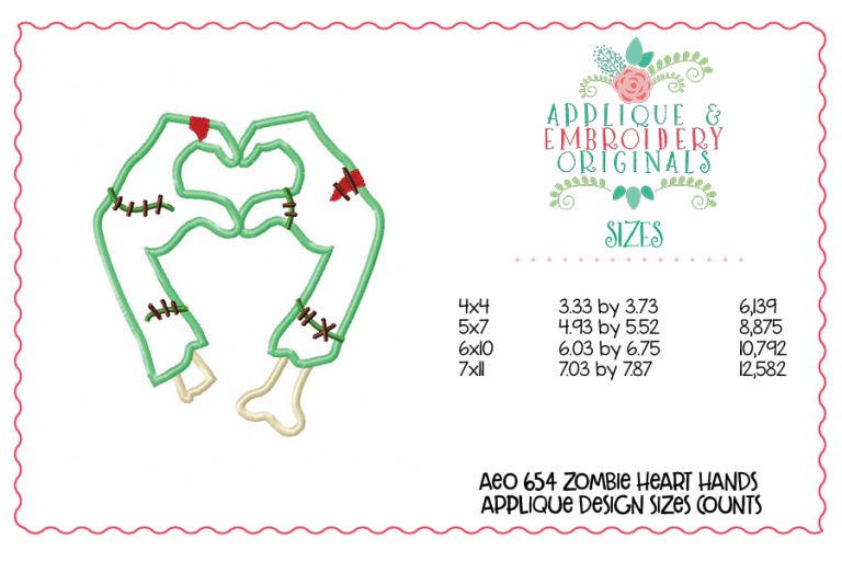 654 Zombie Heart Hands Applique Design - Image 3