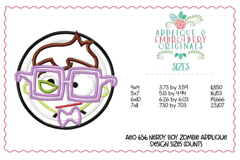 656 Zombie Nerd Boy Applique Design - Image 3