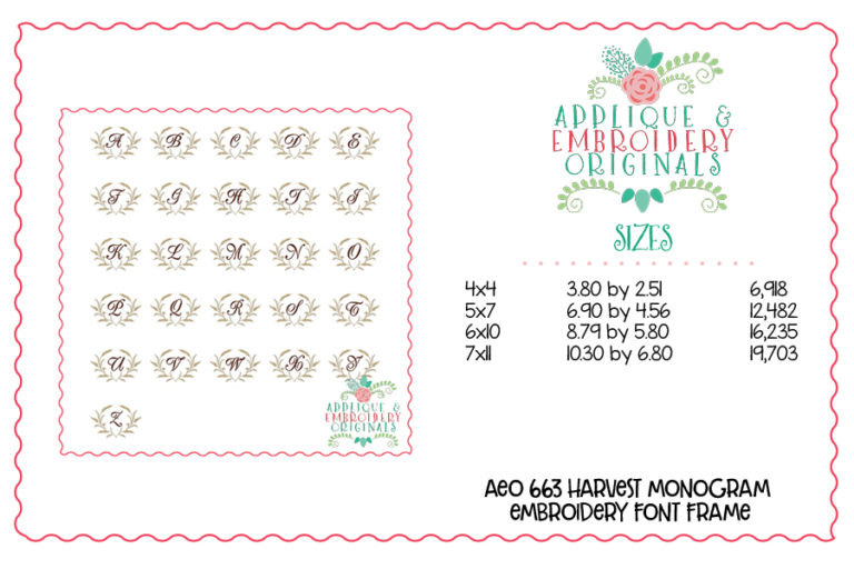 663 Harvest Script Framed Monogram Embroidery Font - Image 5