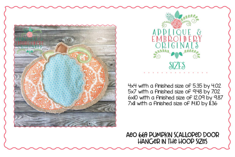 669 Pumpkin Scalloped Door Hanger In-The-Hoop Applique Design - Image 6