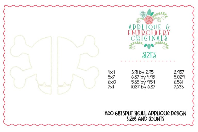 681 Split Skull Bones Applique Design - Image 2