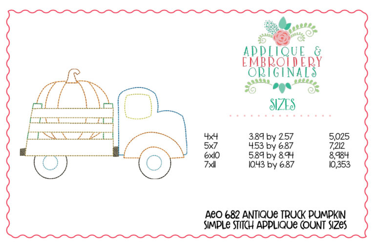 682 Antique Truck Pumpkin Simple Stitch Applique Design - Image 3