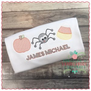 690 Pumpkin Spider Candy Corn Trio Sketch Embroidery Design