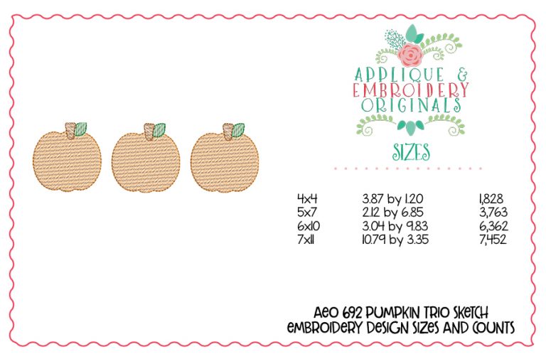 692 Pumpkin Trio Sketch Embroidery Design - Image 3