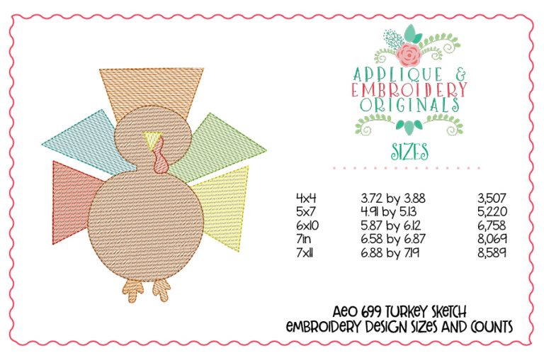 699 Thanksgiving Turkey Sketch Embroidery Design - Image 3