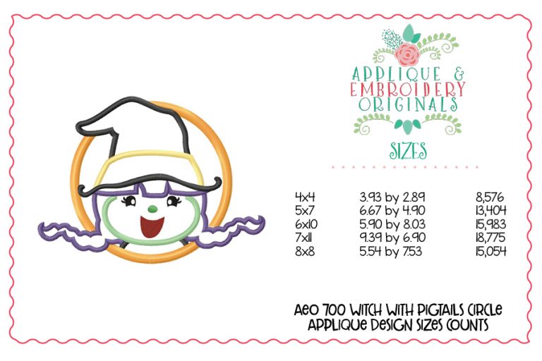 700 Witch Pigtails Patch Applique Design - Image 3