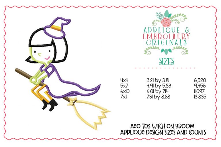703 Witch on Broom Applique Design - Image 3
