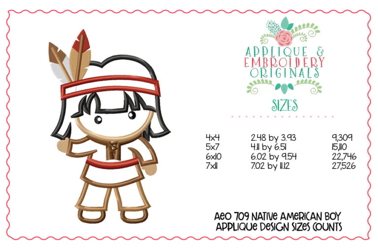 709 Native American Boy Applique Design - Image 3