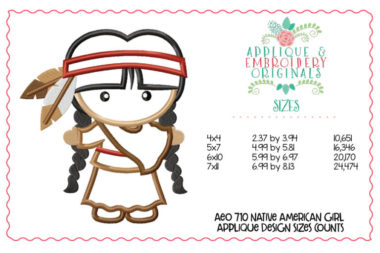 710 Native American Girl Applique Design - Image 3
