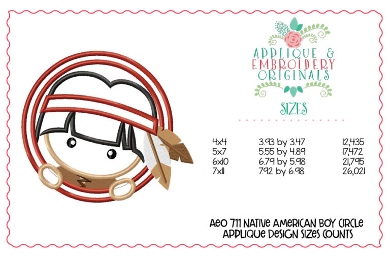 711 Native American Boy Head Applique Design - Image 3