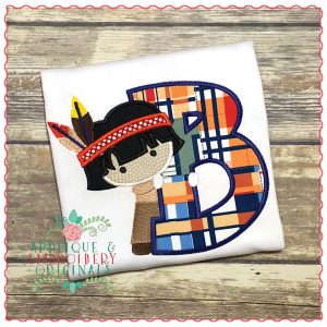 713 Native American Boy Alpha Font Applique Design