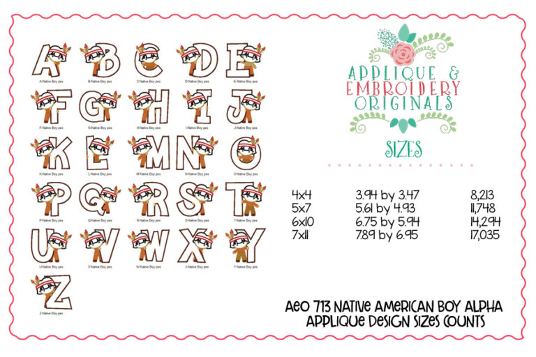 713 Native American Boy Alpha Font Applique Design - Image 3