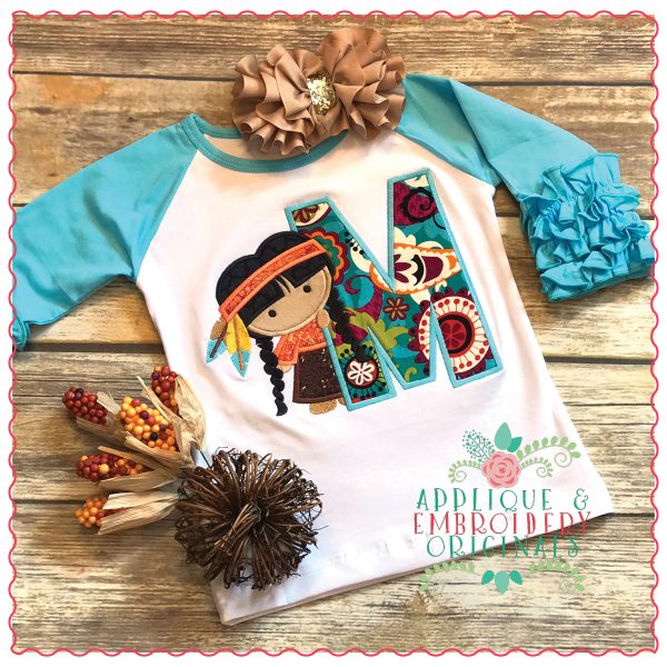 714 Native American Girl Alpha Font Applique Design - Image 6