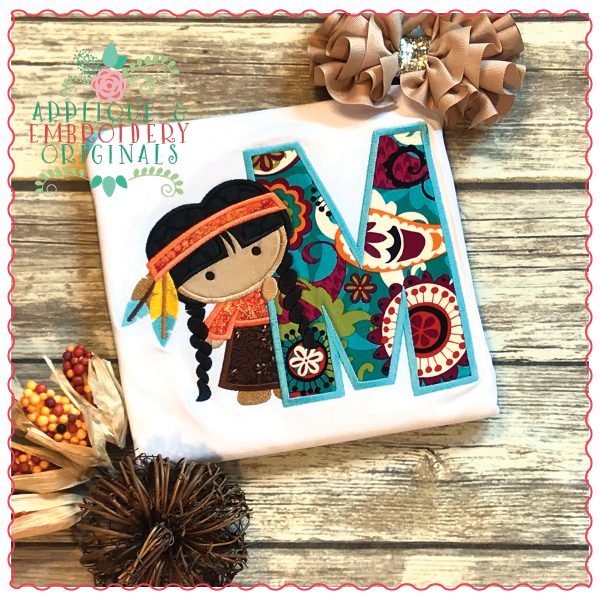 714 Native American Girl Alpha Font Applique Design - Image 7
