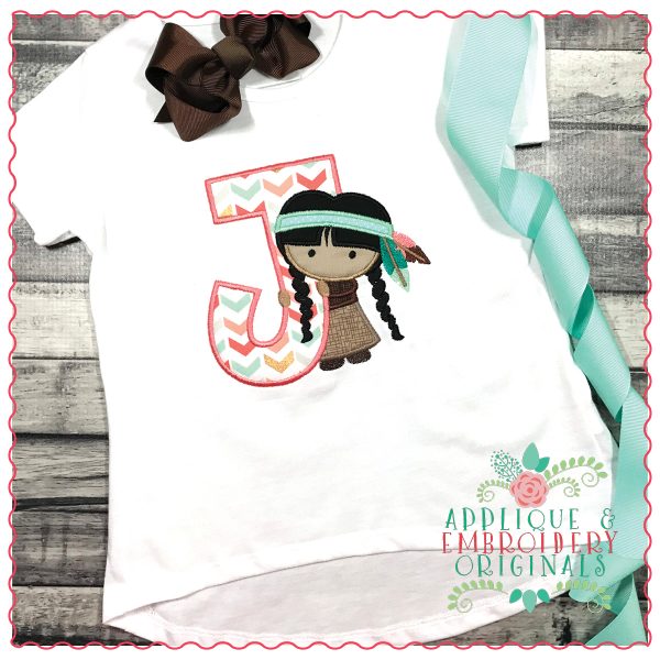 714 Native American Girl Alpha Font Applique Design - Image 8