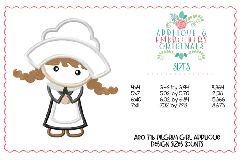 716 Pilgrim Quaker Girl Font Applique Design - Image 3