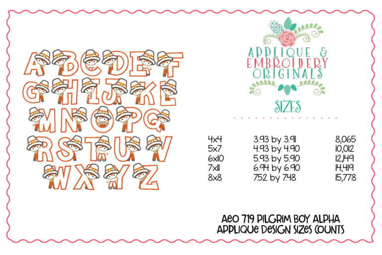 719 Pilgrim Quaker Boy Alpha Font Applique Design - Image 9