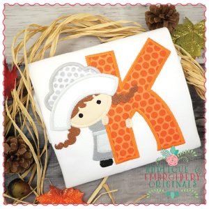 720 Pilgrim Quaker Girl Alpha Font Applique Design