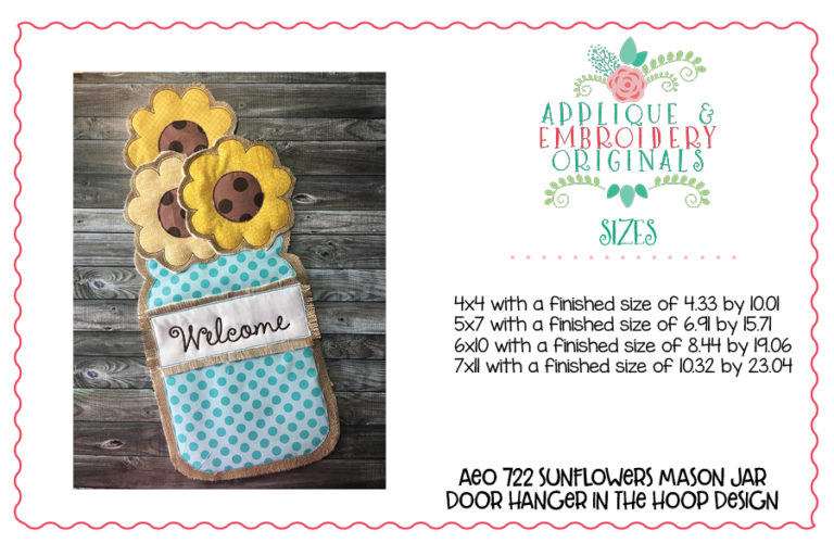 722 Sunflower Fall Mason Jar Door Hanger In-The-Hoop Applique Design - Image 3