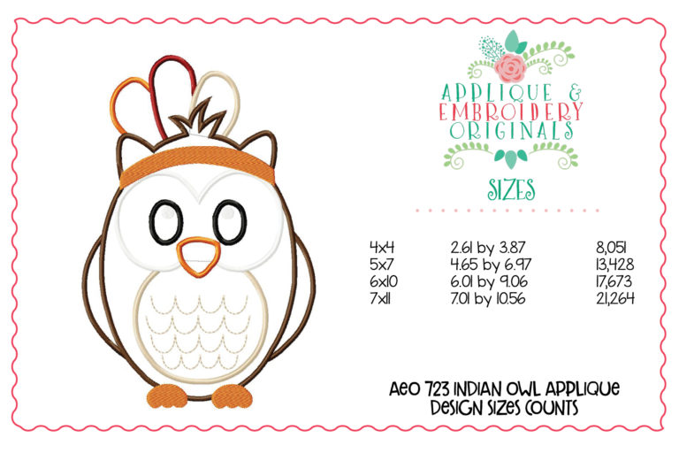 723 Indian Owl Applique Design Thanksgiving Applique Design - Image 3