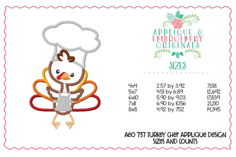 737 Turkey Chef Applique Design - Image 5
