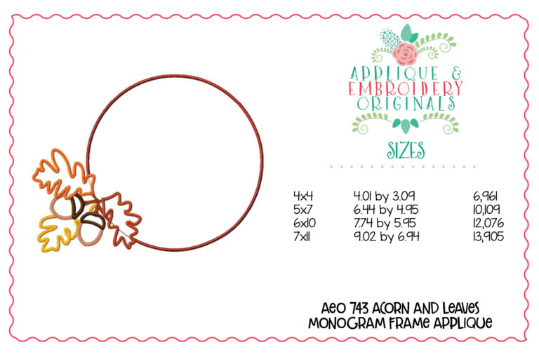 743 Acorn and Leaves Monogram Frame Applique Design - Image 4