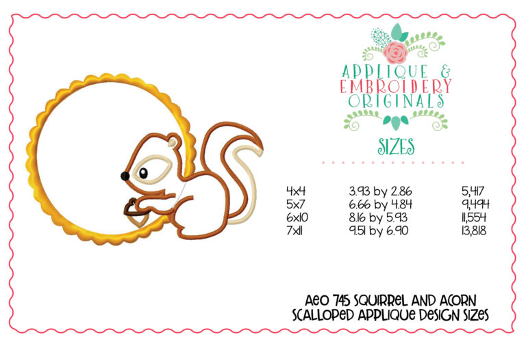 745 Squirrel and Acorn with Scalloped Monogram Frame Applique Design - Image 2